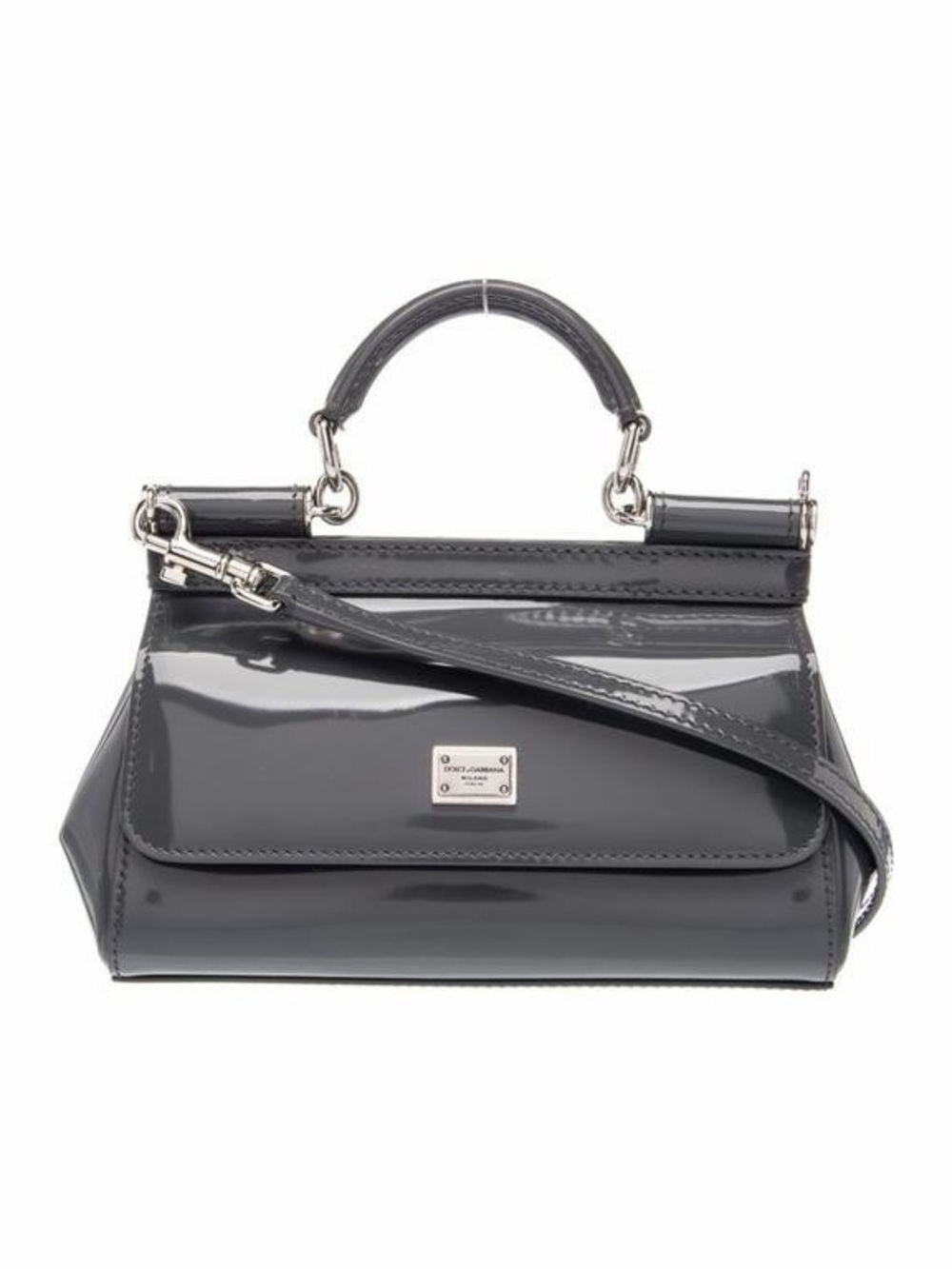Dolce & Gabbana EUC Charcoal Patent Top-Handle Mini Sicily